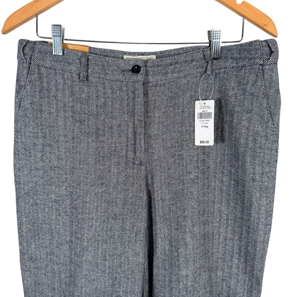 NEW LL Bean Weekend Herringbone Pants Women 12 Reg Dark Charcoal Classic Fit